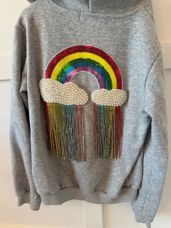 Lola + The Boys Other - Lola and the Boys Embellished Rainbow Pearl Cloud Hoodie - Gray size girls 12